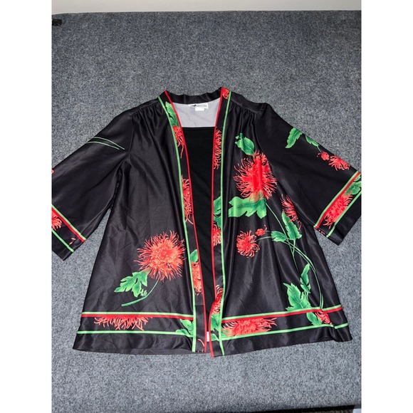 Top Notch Other - Top Notch Floral Kimono Jacket Black Red Green Chrysanthemum Print One Size